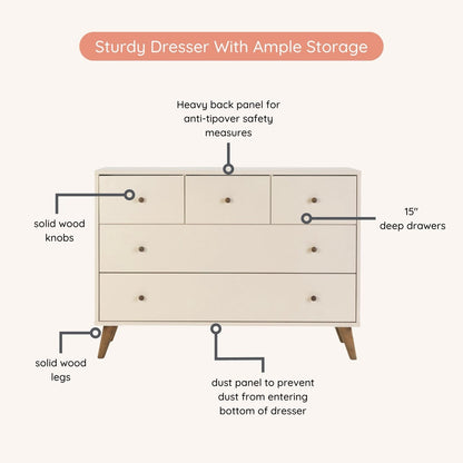 dadada Austin 5-Drawer Dresser - Almond Milk / Walnut - 43182