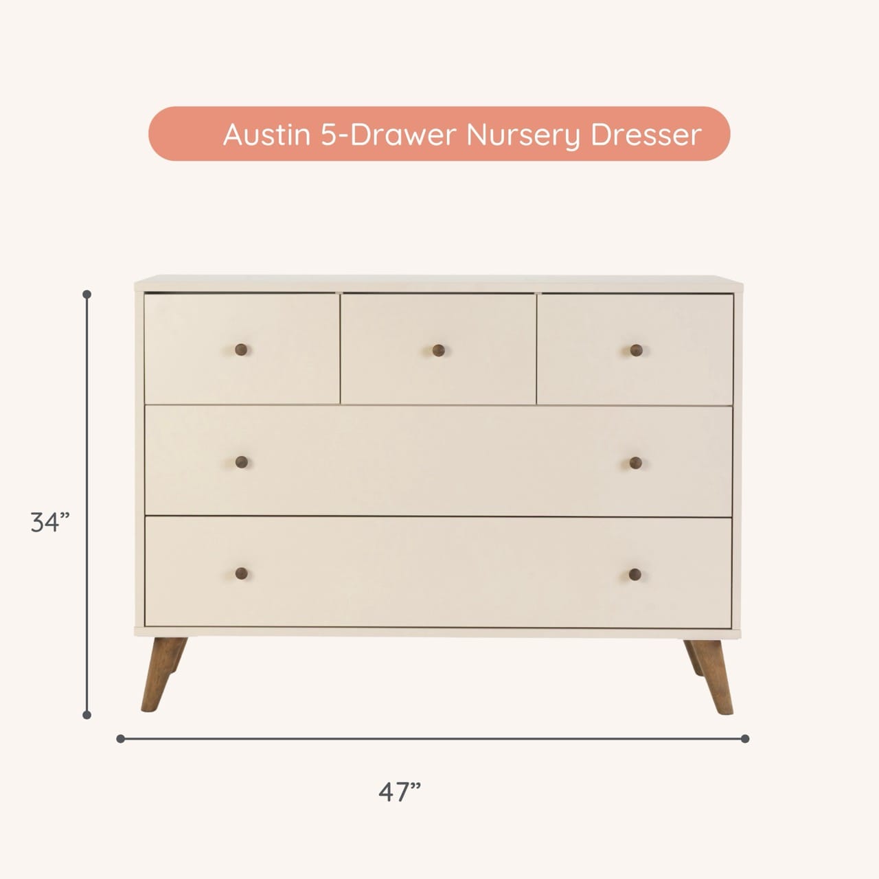 dadada Austin 5-Drawer Dresser - Almond Milk / Walnut - 43182