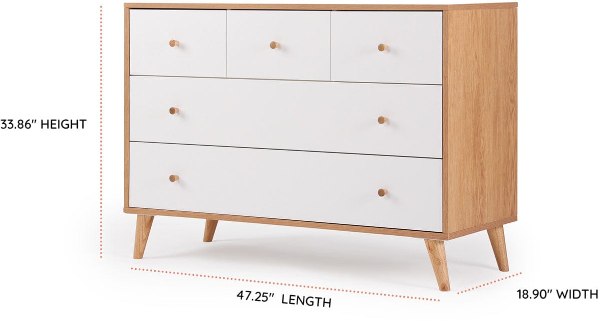 dadada Austin 5-Drawer Dresser - White / Red Oak - 43161-da
