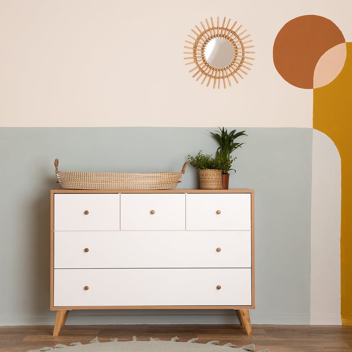 dadada Austin 5-Drawer Dresser - White / Red Oak - 43161-da