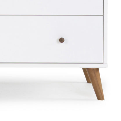 Dadada white dresser drawer with a small round wooden knob and tapered wooden legs