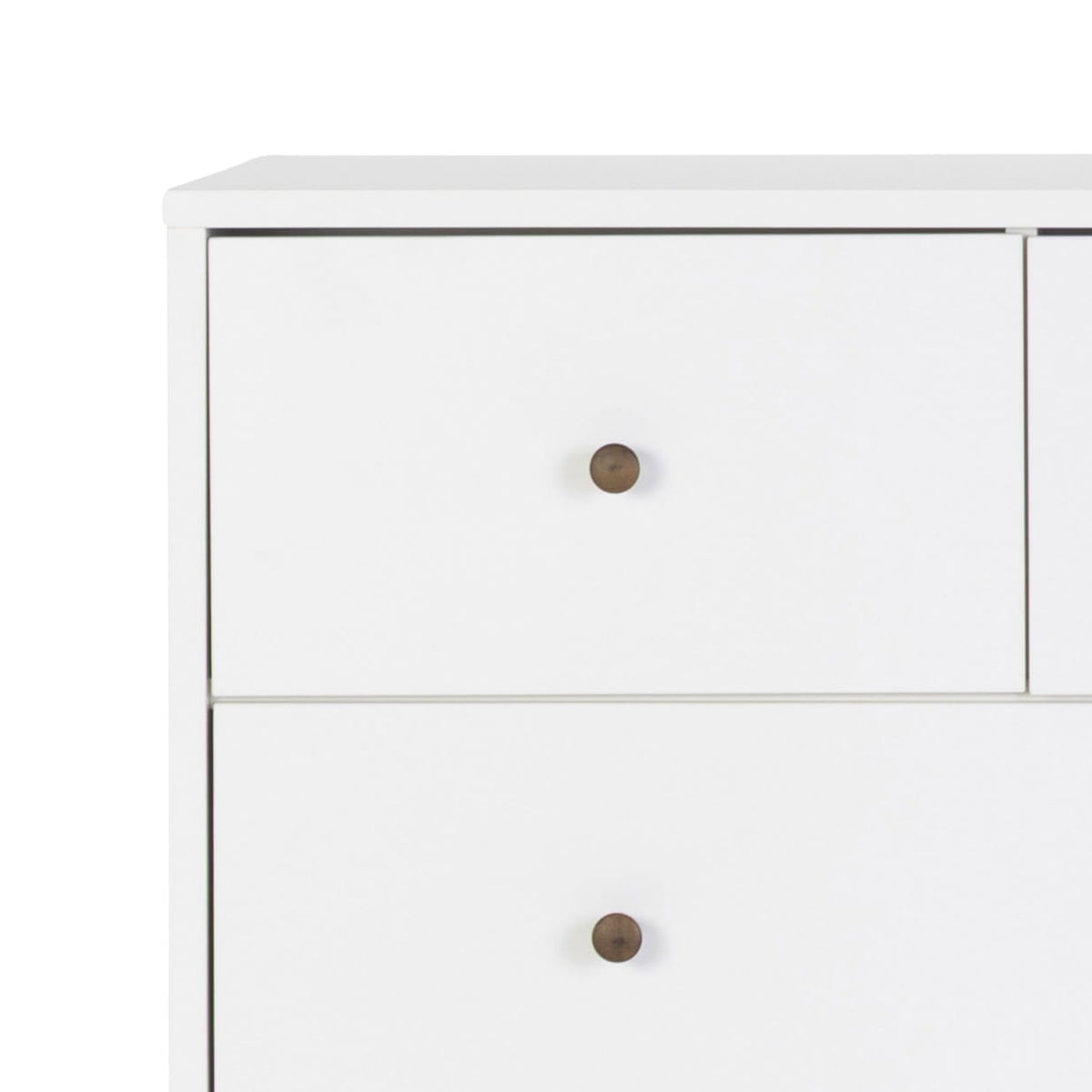 Dadada white dresser with two drawers and round wooden knobs