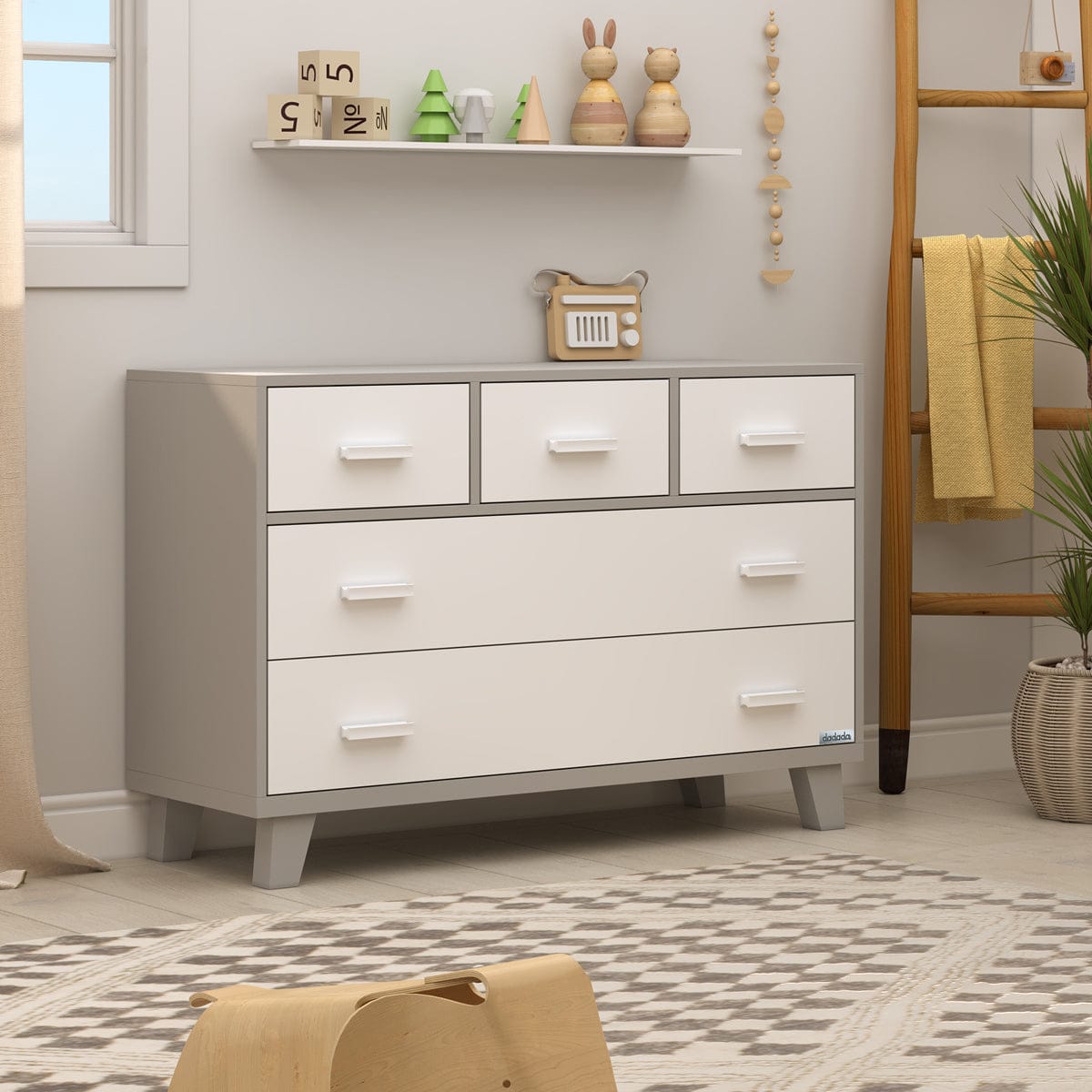 dadada Boston 5-Drawer Dresser - White/Gray - 40121-DA
