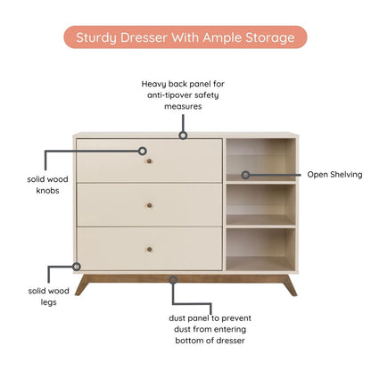 dadada Central Park 3-Drawer Dresser - Almond Milk / Walnut - 41182