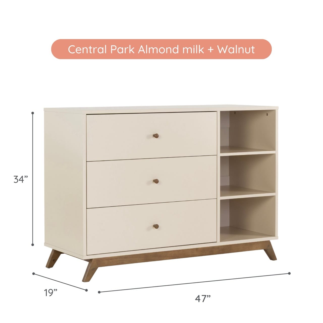 dadada Central Park 3-Drawer Dresser - Almond Milk / Walnut - 41182