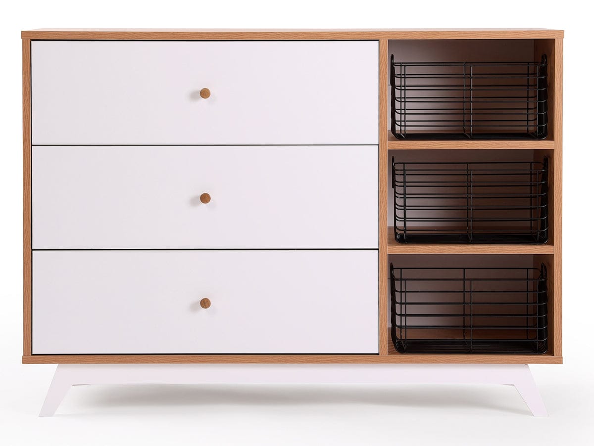 dadada Central Park 3-Drawer Dresser - White / Red Oak - 41161-DA