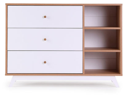dadada Central Park 3-Drawer Dresser - White / Red Oak - 41161-DA
