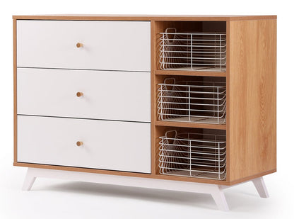 dadada Central Park 3-Drawer Dresser - White / Red Oak - 41161-DA