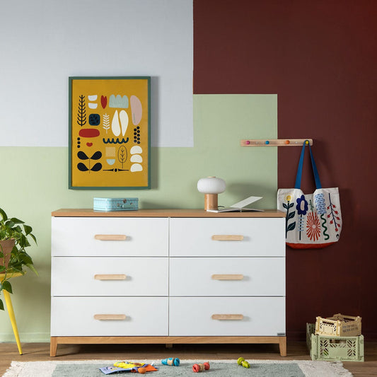 dadada Lala Big 6-Drawer Dresser - White / Red Oak (2 Boxes) - 45061-DA