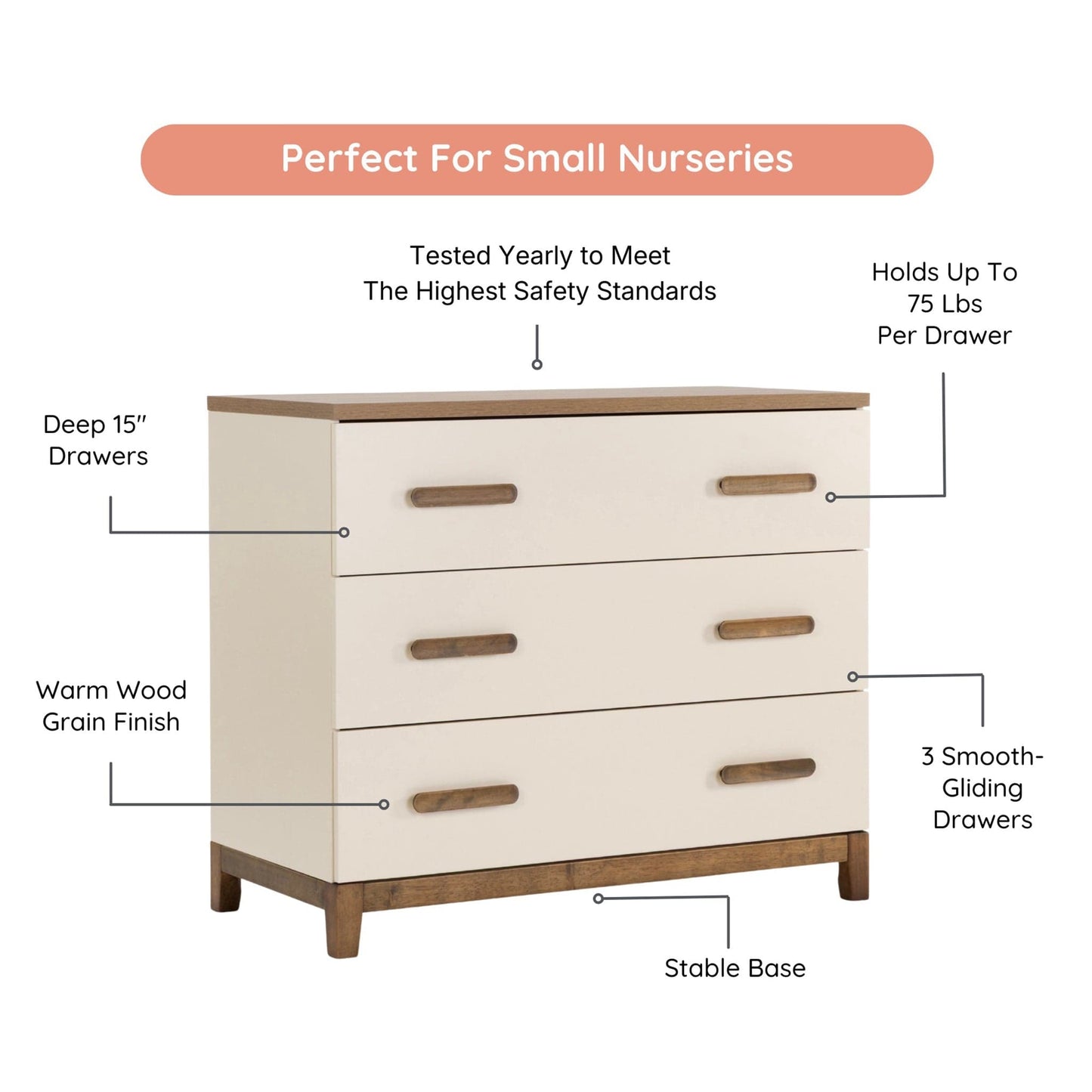 dadada Lala Little 3-Drawer Dresser - Almond Milk / Walnut - 44082-DA