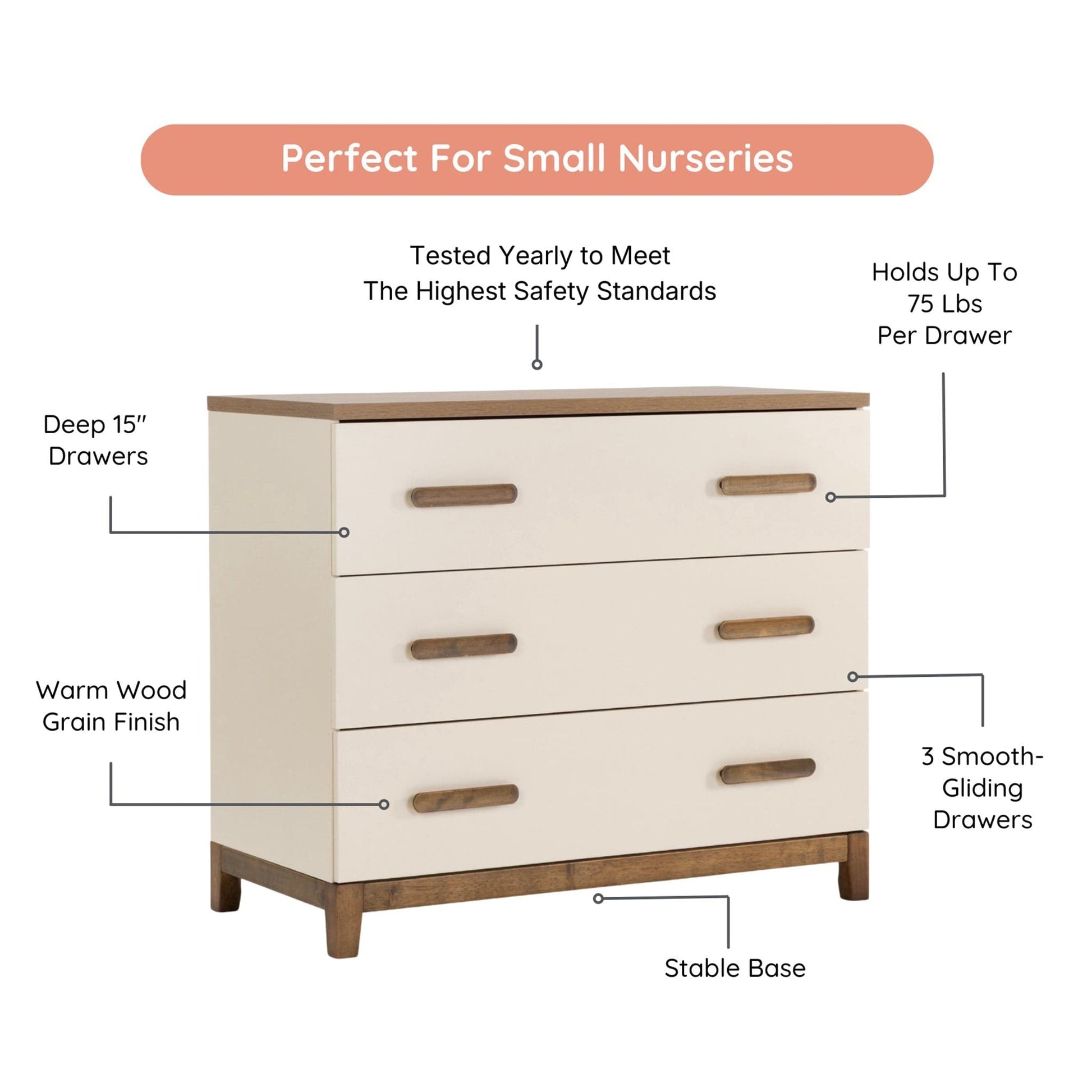 dadada Lala Little 3-Drawer Dresser - Almond Milk / Walnut - 44082-DA