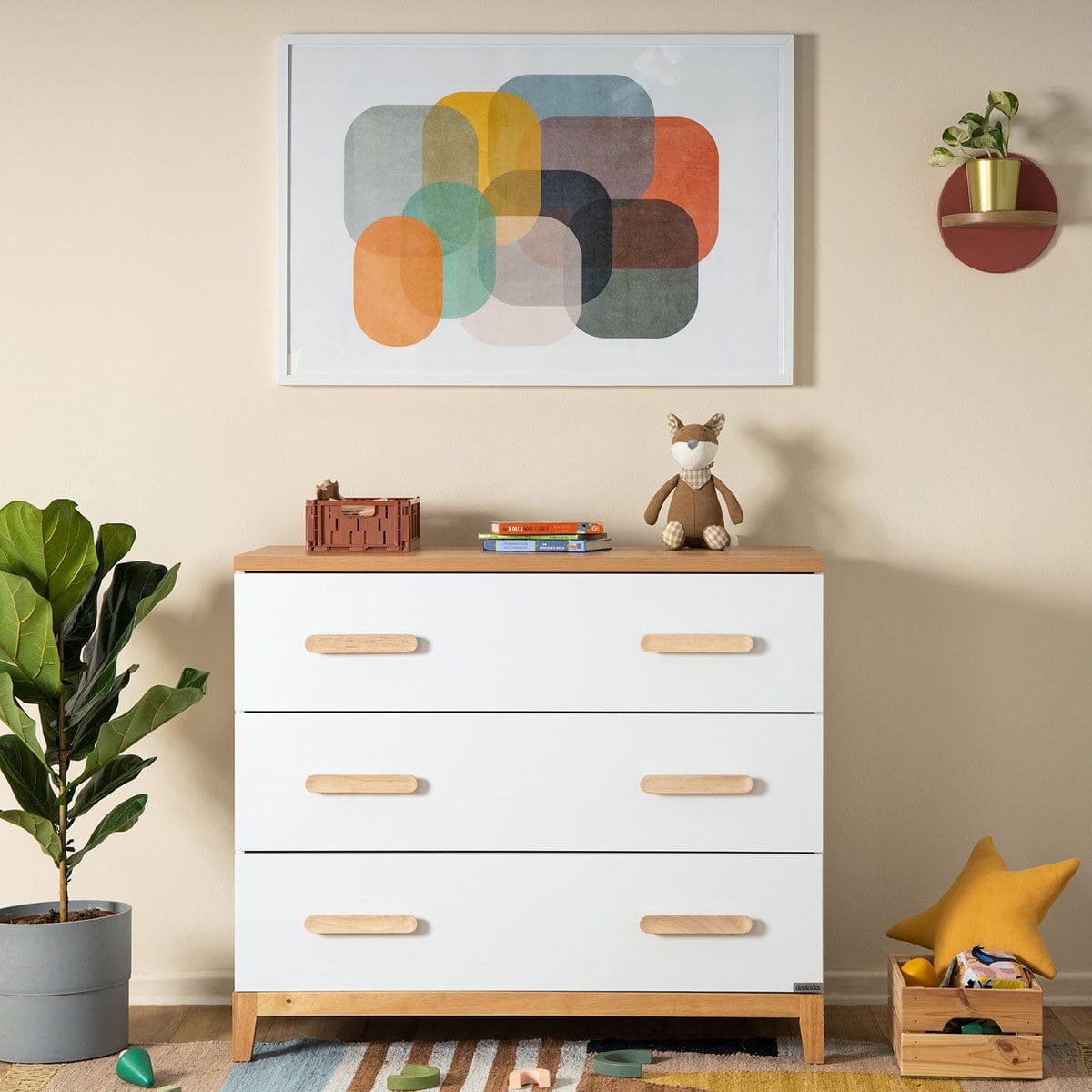 dadada Lala Little 3-Drawer Dresser - White / Red Oak - 44061-DA