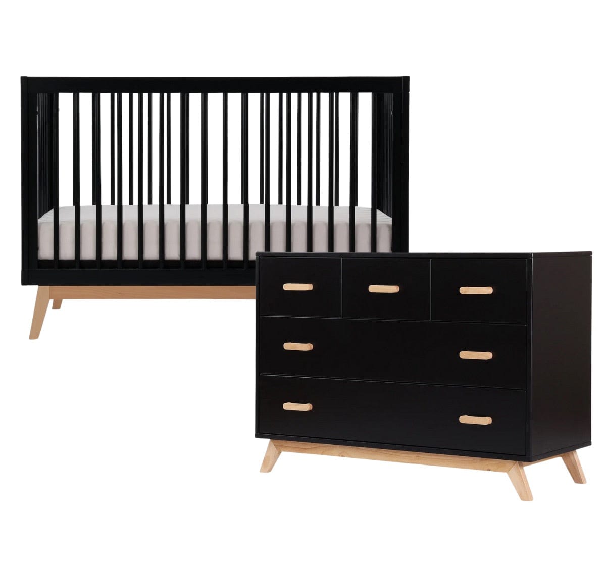 dadada Soho 3-in-1 Convertible Crib + 5-Drawer Dresser Bundle - Black / Natural - 10441-DA-41251-DA