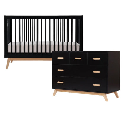 dadada Soho 3-in-1 Convertible Crib + 5-Drawer Dresser Bundle - Black / Natural - 10441-DA-41251-DA