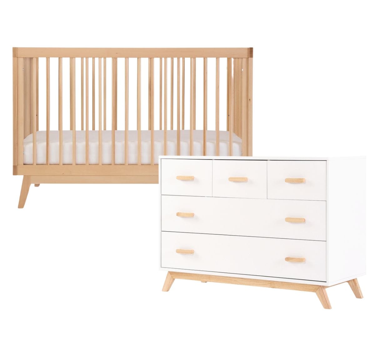 dadada Soho 3-in-1 Convertible Crib + 5-Drawer Dresser Bundle - Natural / White / Natural - 10403-DA-41231-DA