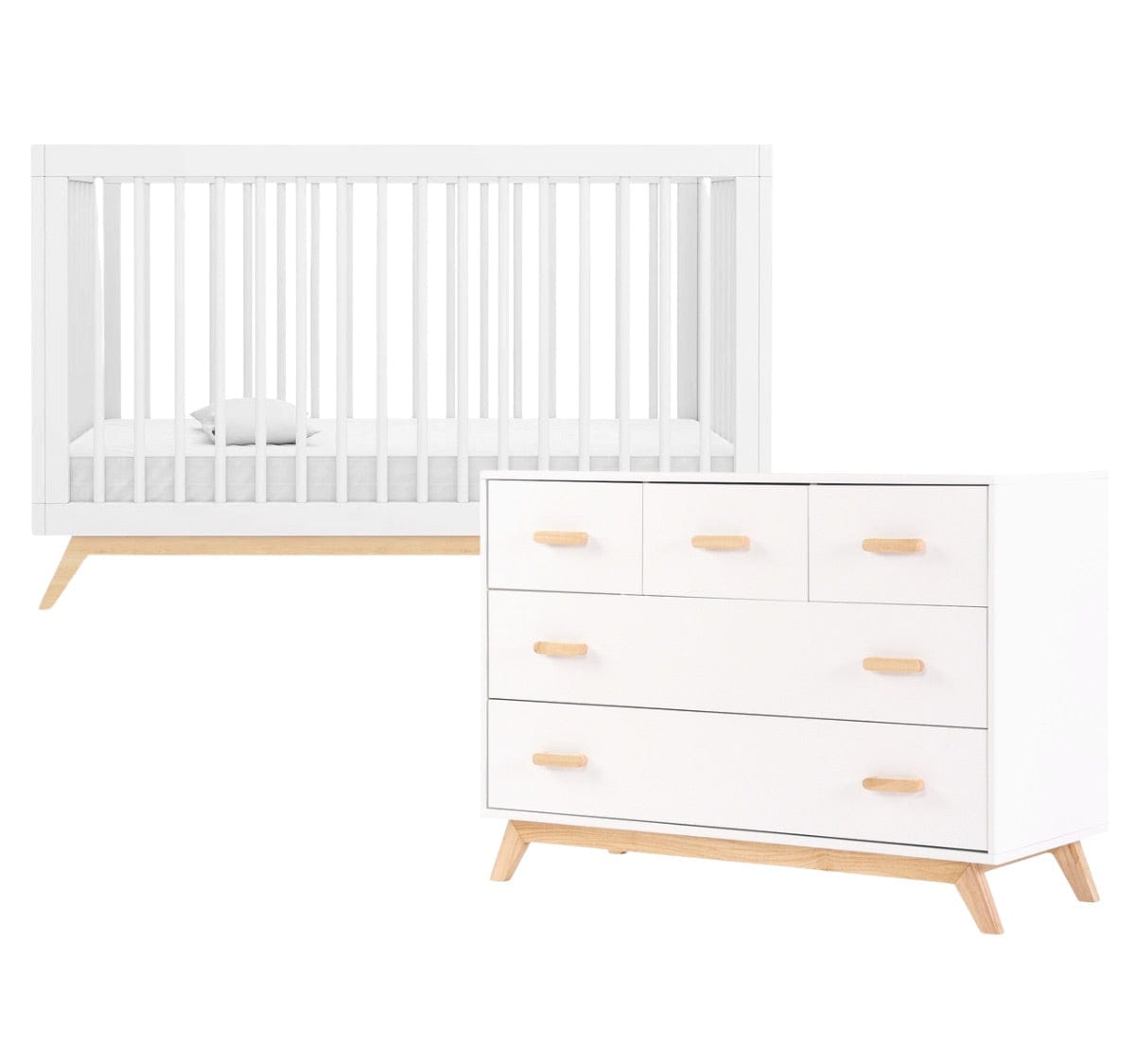 dadada Soho 3-in-1 Convertible Crib + 5-Drawer Dresser Bundle - White / Natural - 10431-DA-41231-DA