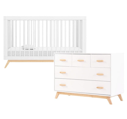 dadada Soho 3-in-1 Convertible Crib + 5-Drawer Dresser Bundle - White / Natural - 10431-DA-41231-DA