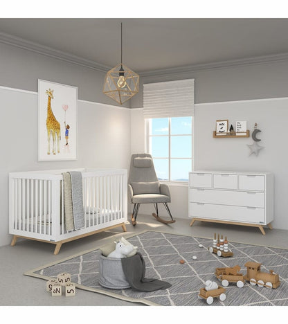dadada Soho 3-in-1 Convertible Crib + 5-Drawer Dresser Bundle - White / White / Natural - 10401-DA-41231-DA