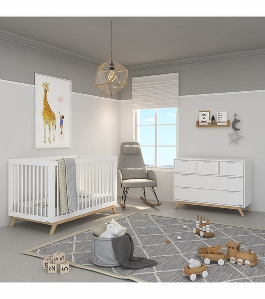 dadada Soho 3-in-1 Convertible Crib + 5-Drawer Dresser Bundle - White / White / Natural - 10401-DA-41231-DA
