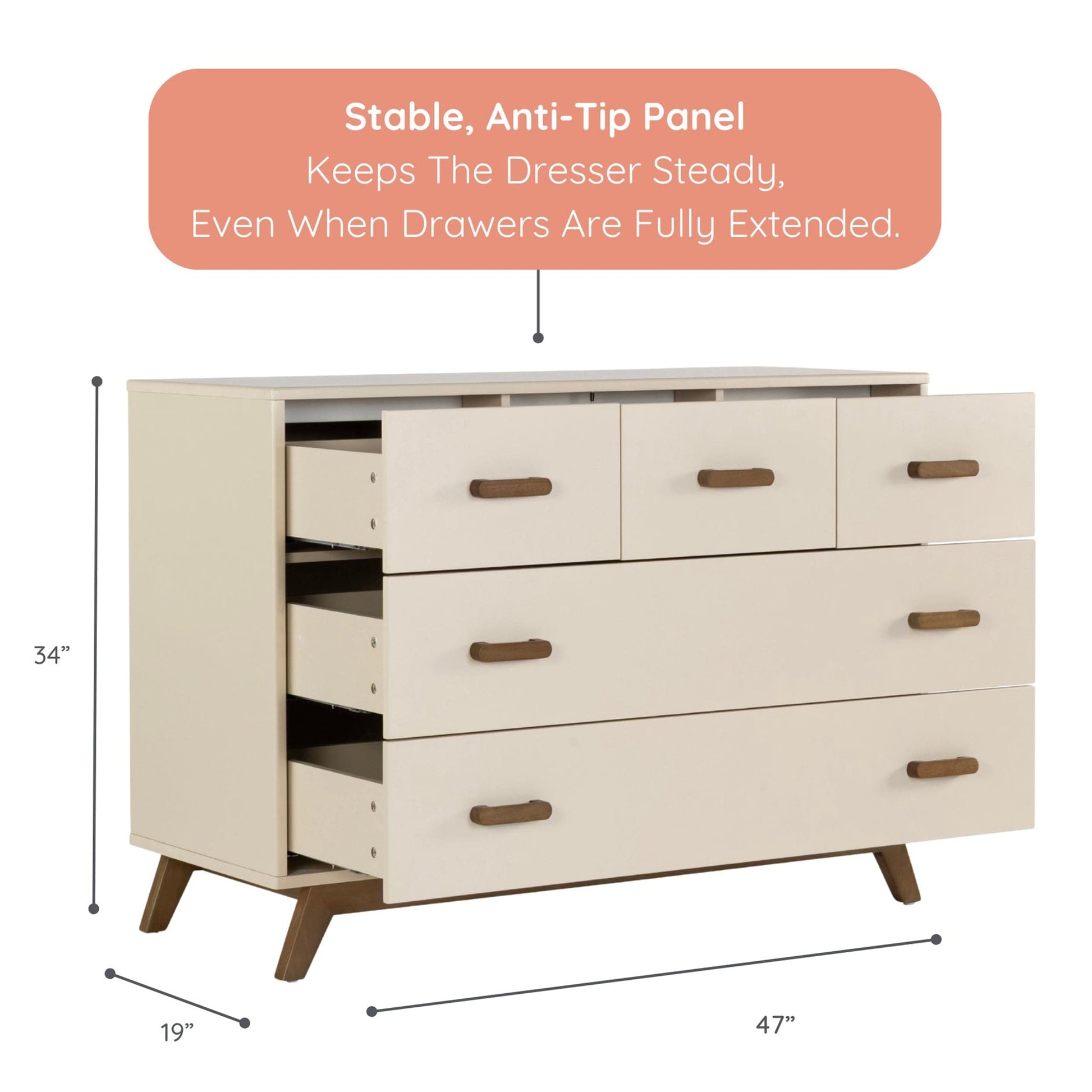 dadada Soho 5-Drawer Dresser - Almond Milk / Walnut (2 boxes) - 412282-DA
