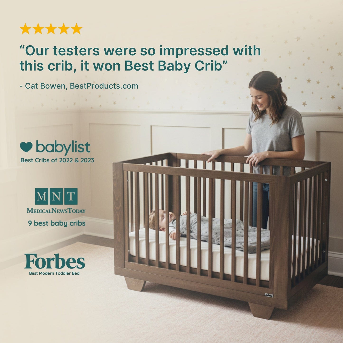 dadada Spirit 8-in-1 Convertible Crib - Walnut (with wheels) - 16008-DA