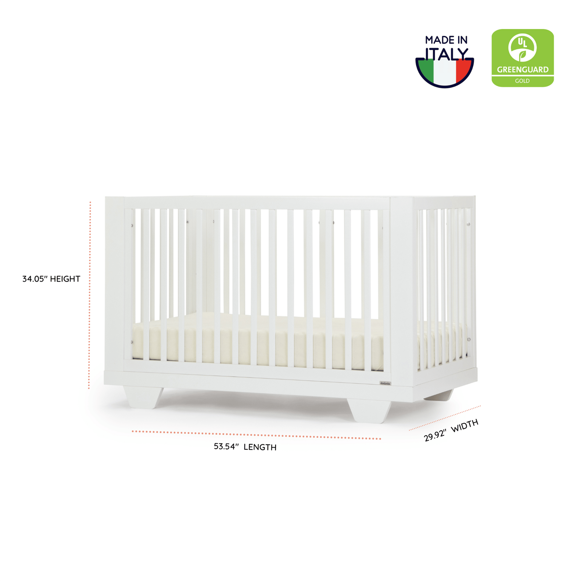 dadada Spirit 8-in-1 Convertible Crib - White - 16001-da