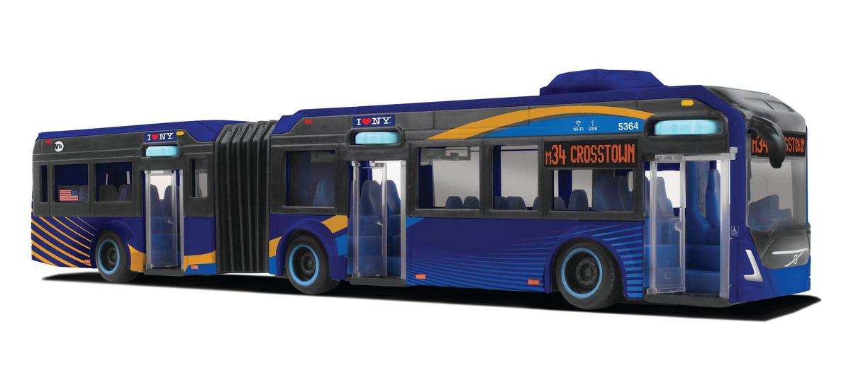 Daron blue articulated MTA bus toy with M34 Crosstown signage