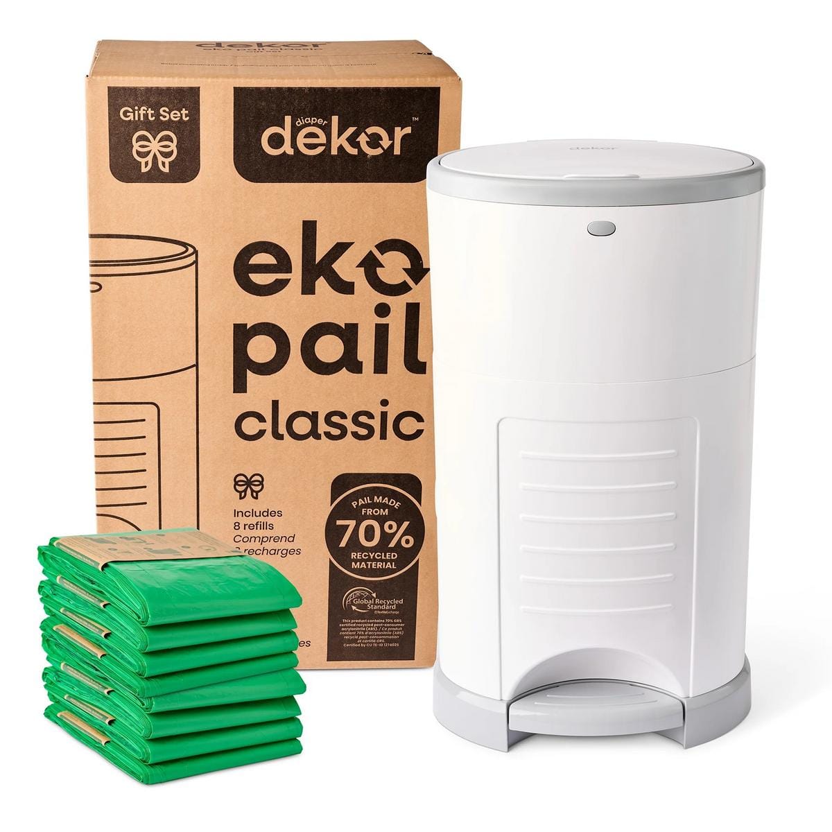 Dekor Eko Classic Diaper Pail Gift Set - White - 2-11221-8