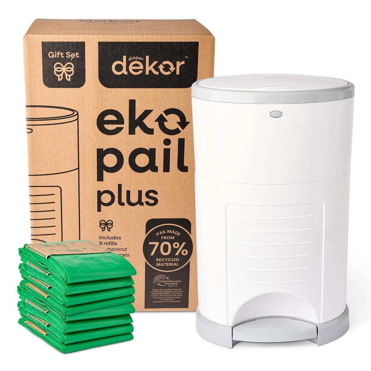 Dekor Eko Plus Diaper Pail Gift Set - White - 2-12221-8