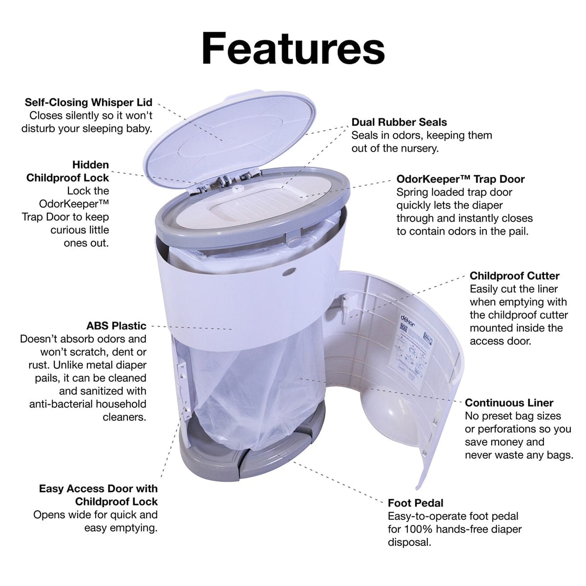 Dekor Plus Diaper Pail Gift Set - White - 2-12021-8