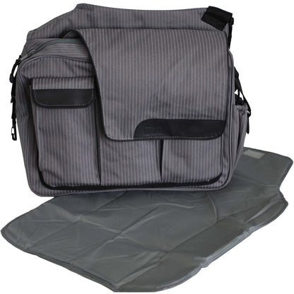 Diaper Dude's DD Flap Messenger II Bag in Retro Grey Pin Stripe - MS2-PS400