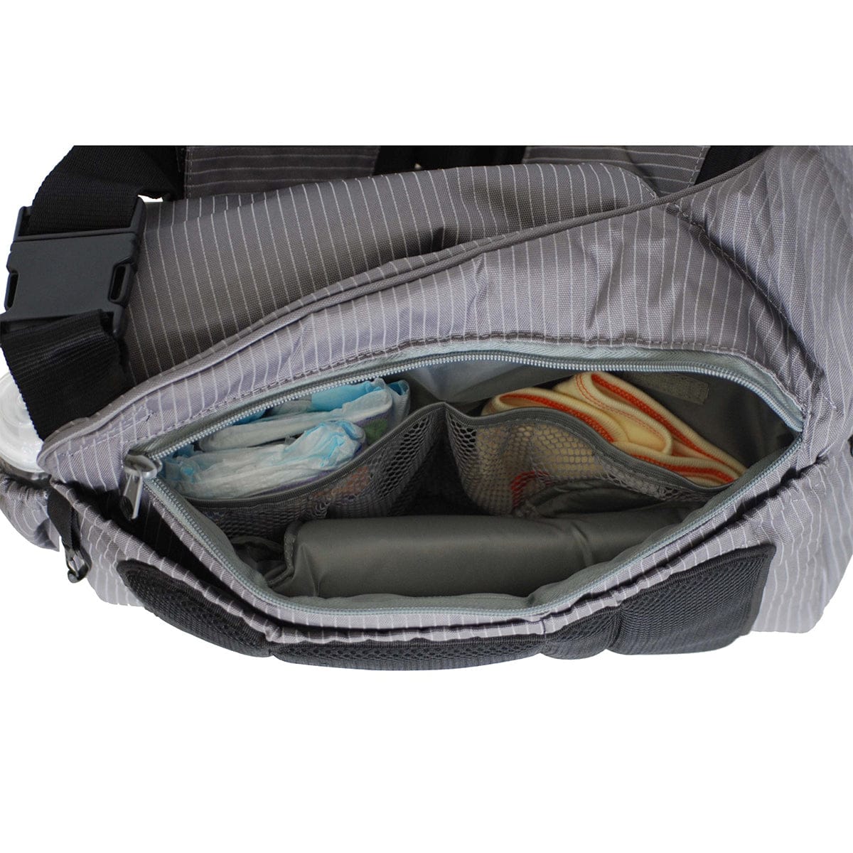 Diaper Dude's DD Flap Messenger II Bag in Retro Grey Pin Stripe - MS2-PS400