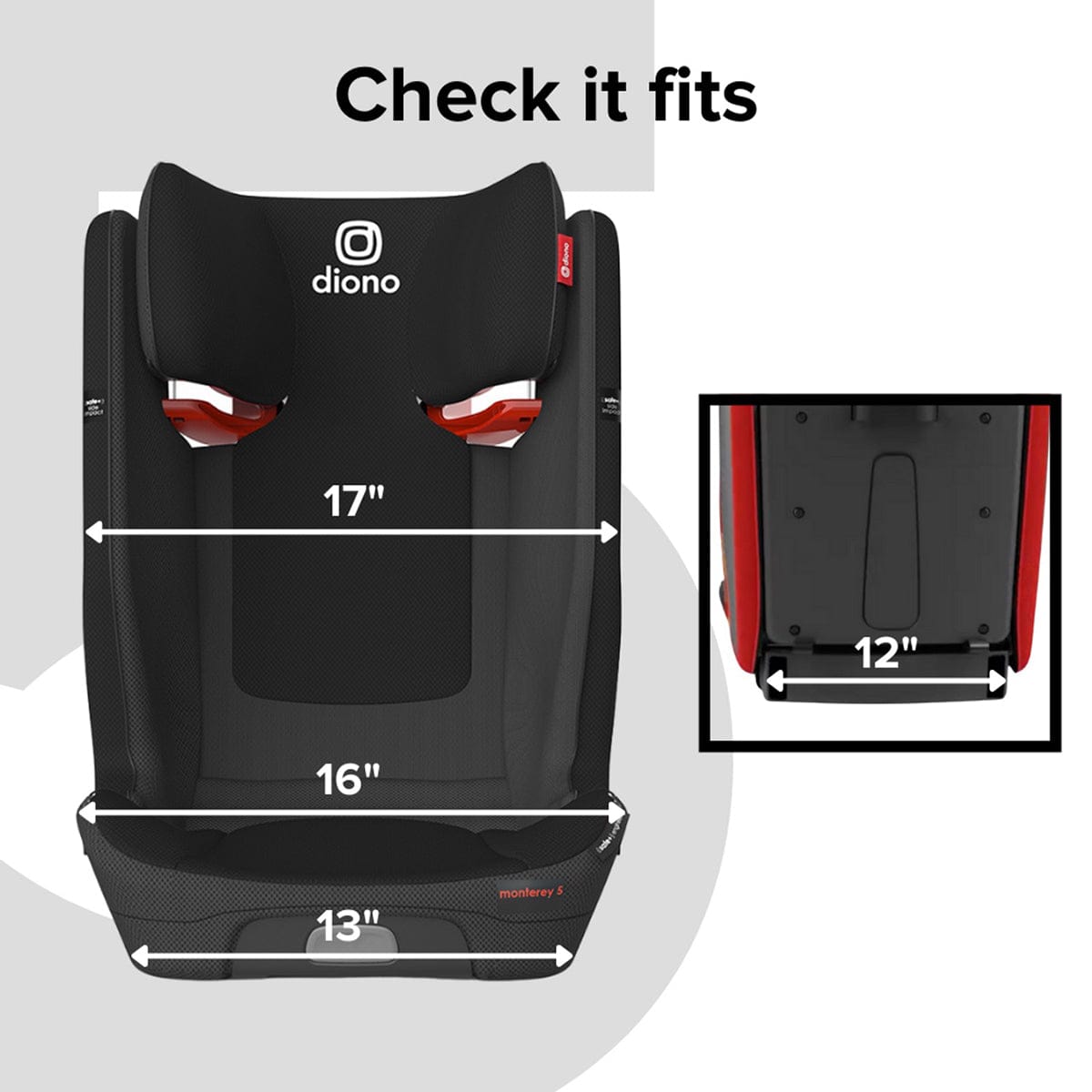Diono Monterey 5iST FixSafe Belt Positioning High Back Booster Car Seat - Black Jet - 15700-DIONO