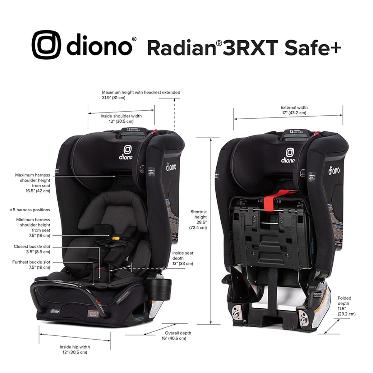 Diono Radian 3 RXT Safe+ Narrow All-in-One Convertible Car Seat - Gray Slate - 50101-DIONO