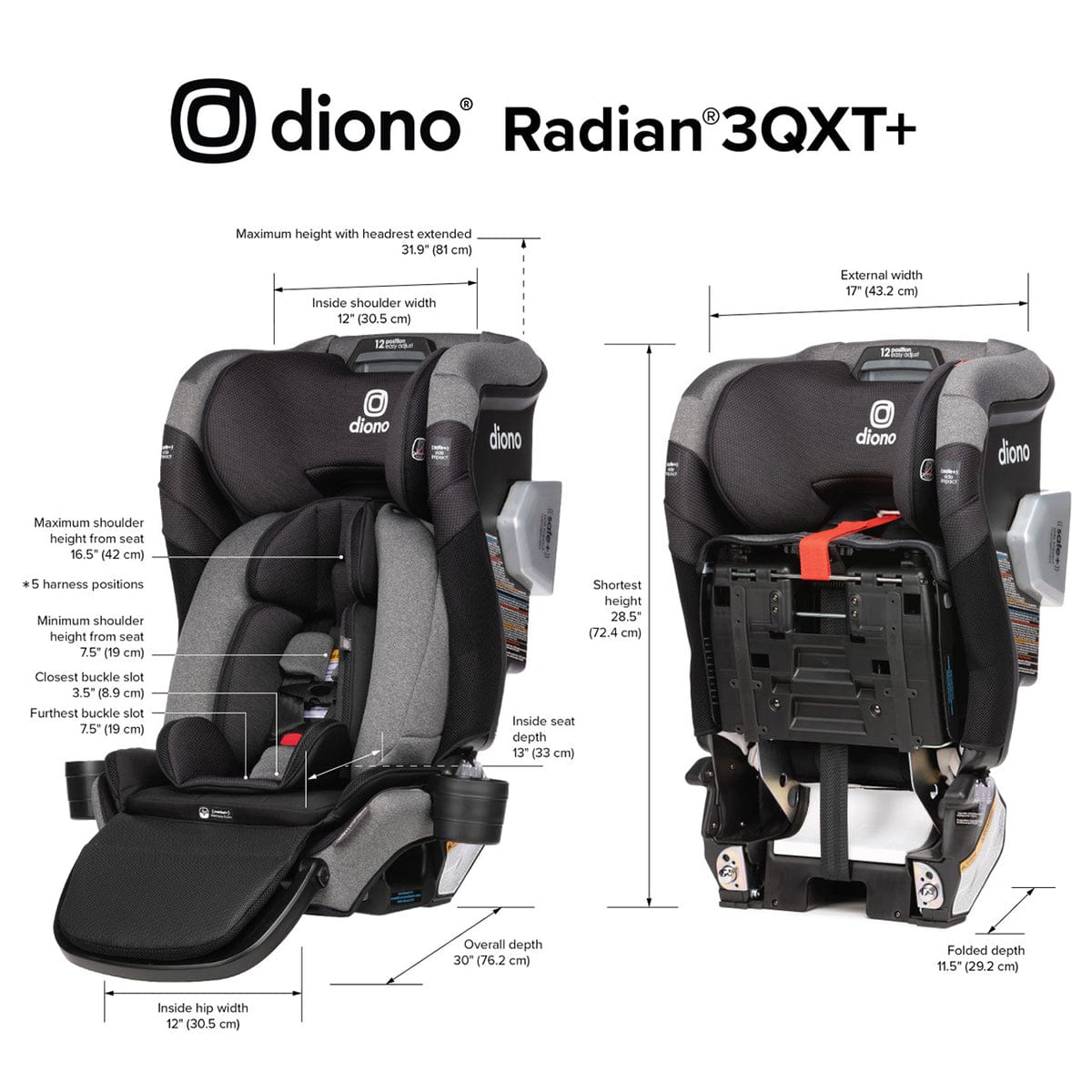 Diono Radian 3QXT+ FirstClass SafePlus Narrow All-in-One Convertible Car Seat - Black Jet - 53000-DIONO