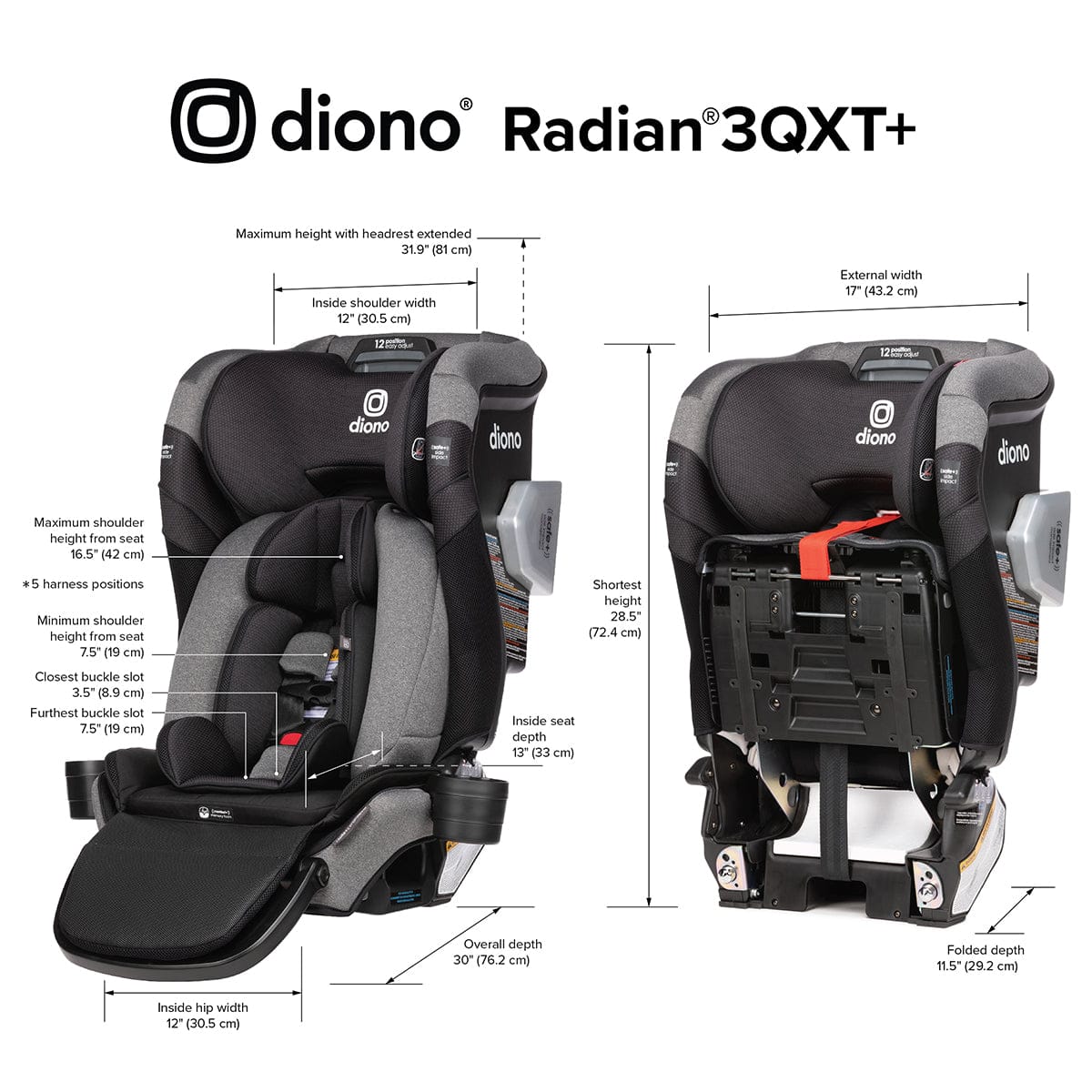 Diono Radian 3QXT+ FirstClass SafePlus Narrow All-in-One Convertible Car Seat - Gray Slate - 53001-DIONO