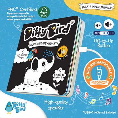 Ditty Bird Musical Books - Black and White Animals - 010-UC