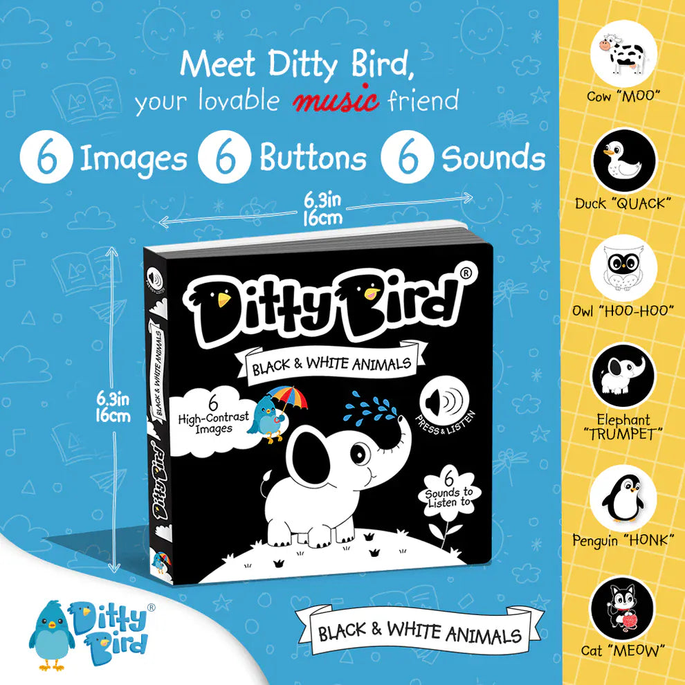 Ditty Bird Musical Books - Black and White Animals - 010-UC