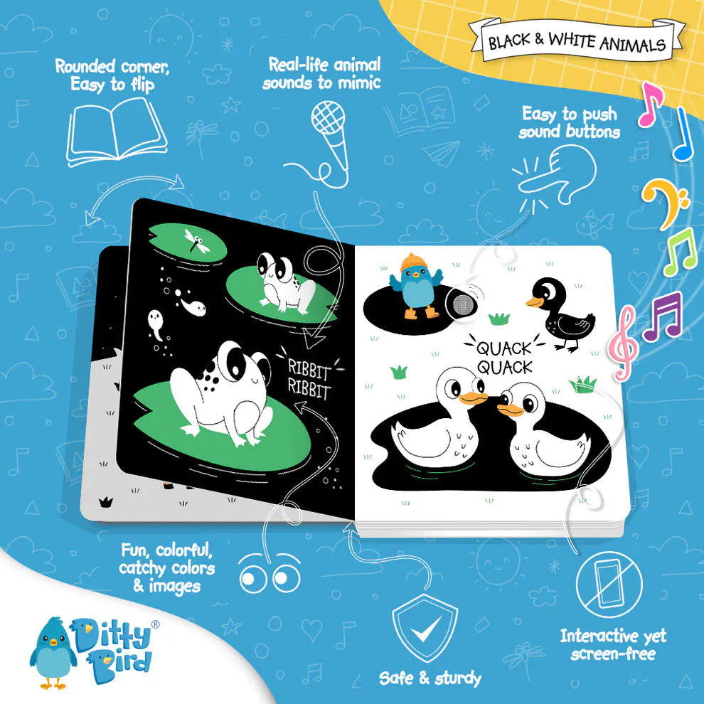 Ditty Bird Musical Books - Black and White Animals - 010-UC