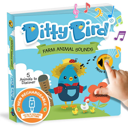 Ditty Bird Farm Animal Sounds interactive sound book with a rechargeable battery feature