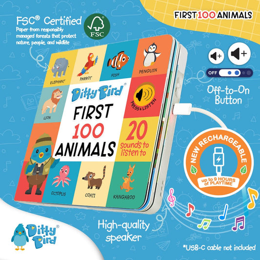 Ditty Bird Musical Books - First 100 Animals