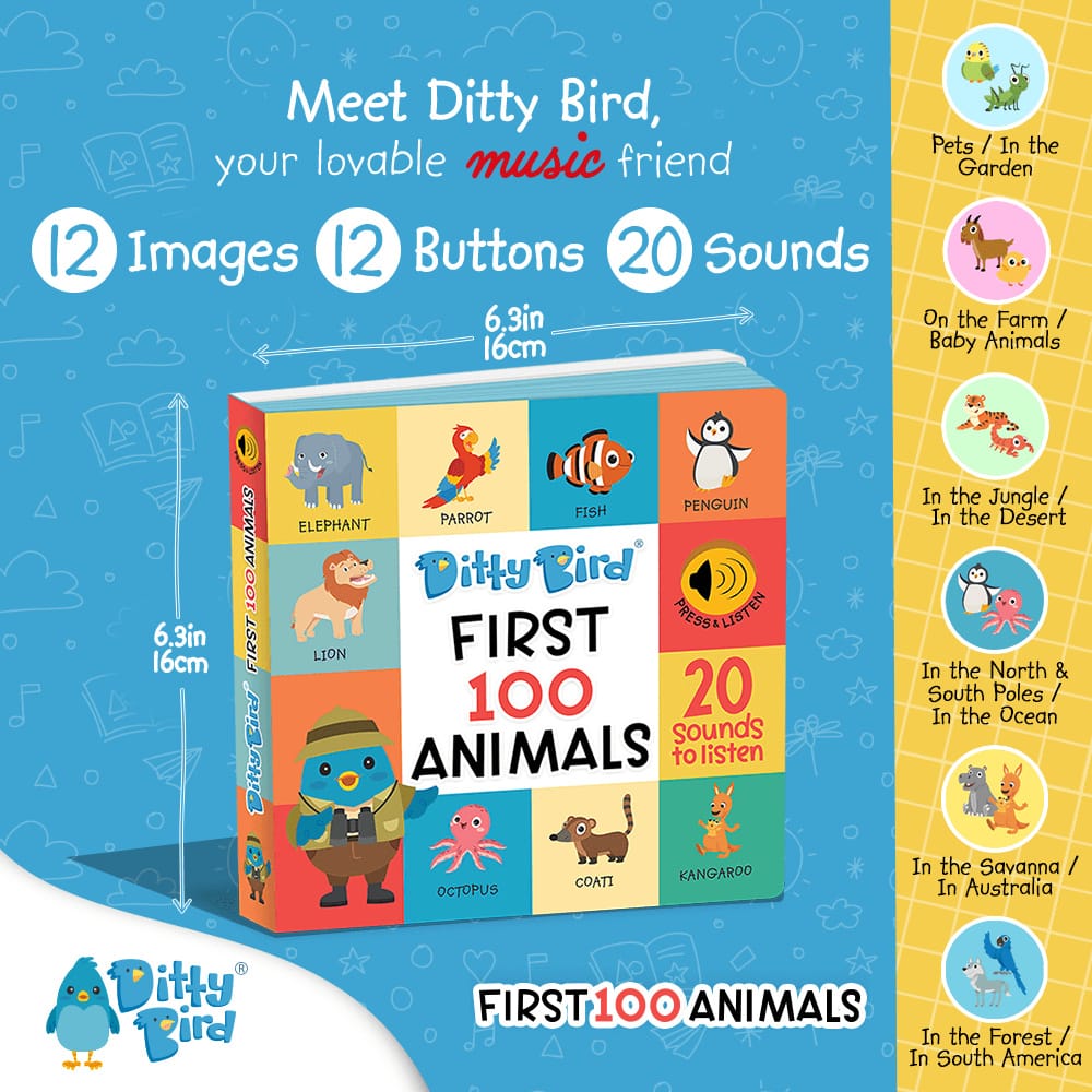 Ditty Bird Musical Books - First 100 Animals