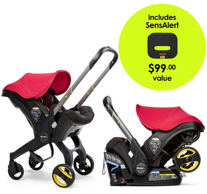 Doona+ Infant Car Seat & Stroller + SensAlert Pad Bundle - Flame Red