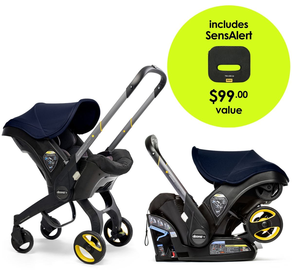 Doona+ Infant Car Seat & Stroller + SensAlert Pad Bundle - Royal Blue - SP101-10-034-003-SP198-99-001-099