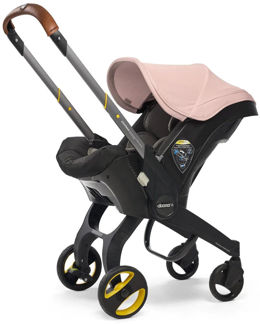 Doona+ Infant Car Seat & Stroller with Handlebar Cover Bundle - Blush Pink / Brown Leather - SP101-10-035-003-SP147-10-025-003