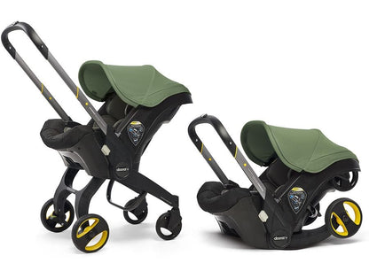 Doona+ Infant Car Seat & Stroller with Handlebar Cover Bundle - Desert Green / Brown Leather - SP101-10-042-003-SP147-10-025-003