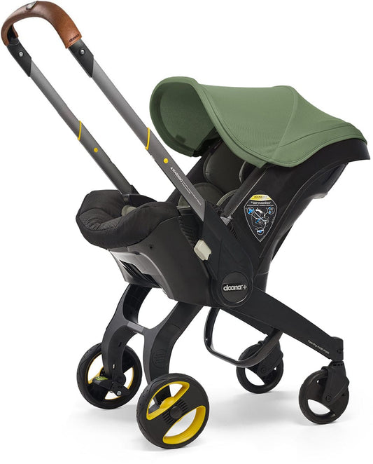 Doona+ Infant Car Seat & Stroller with Handlebar Cover Bundle - Desert Green / Brown Leather - SP101-10-042-003-SP147-10-025-003