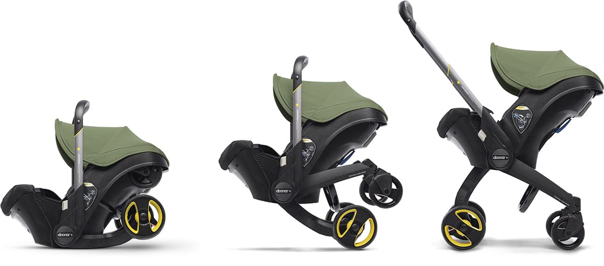 Doona+ Infant Car Seat & Stroller with Handlebar Cover Bundle - Desert Green / Brown Leather - SP101-10-042-003-SP147-10-025-003