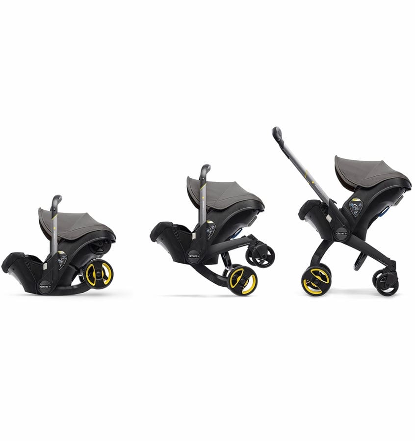 Doona+ Infant Car Seat & Stroller with Handlebar Cover Bundle - Grey Hound / Brown Leather - SP101-10-030-003-SP147-10-025-003