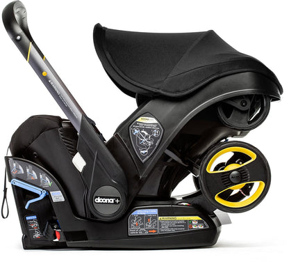 Doona+ Infant Car Seat & Stroller with Handlebar Cover Bundle - Nitro Black / Brown Leather - SP101-10-033-003-SP147-10-025-003